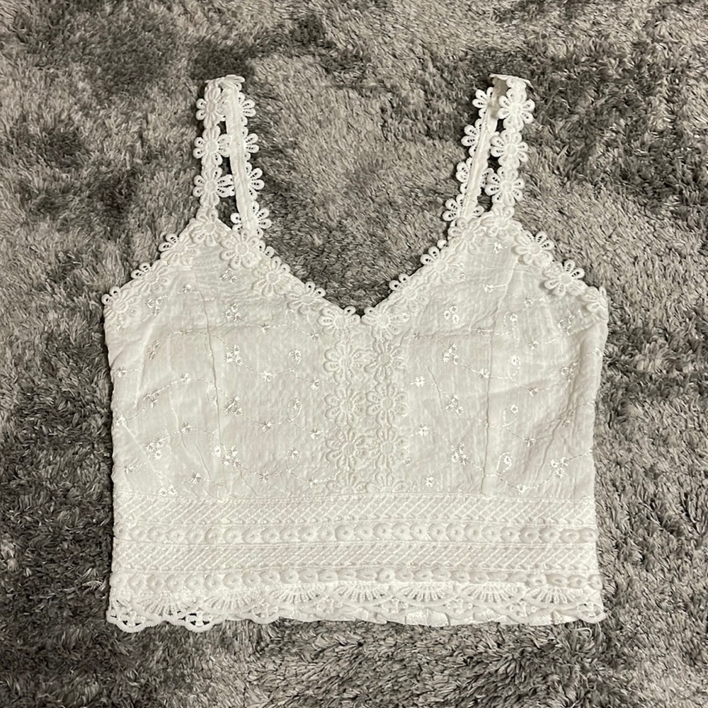 Shein white lace floral linen top